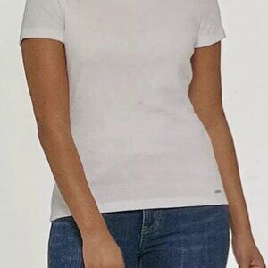 DKNY Women's Cotton Crew Neck Short Sleeve Tee (White, Medium)